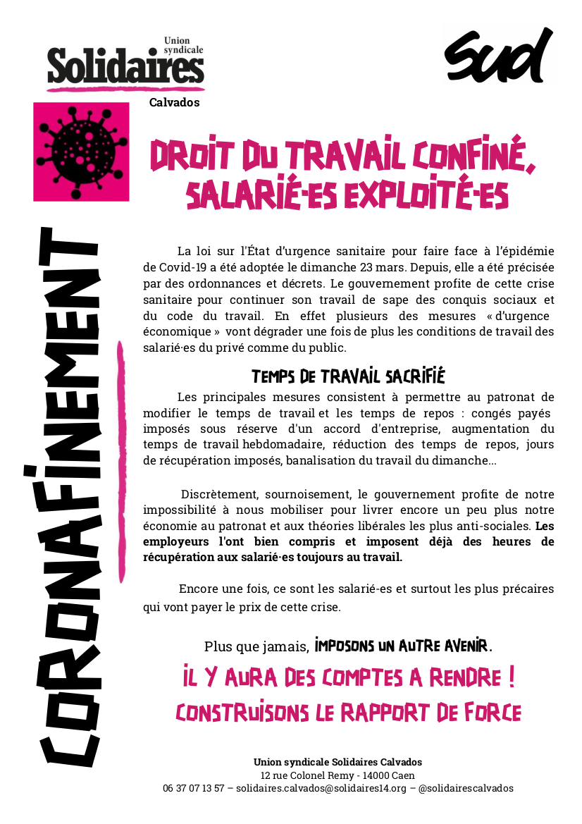 tract corona temps de travail - mars 2020