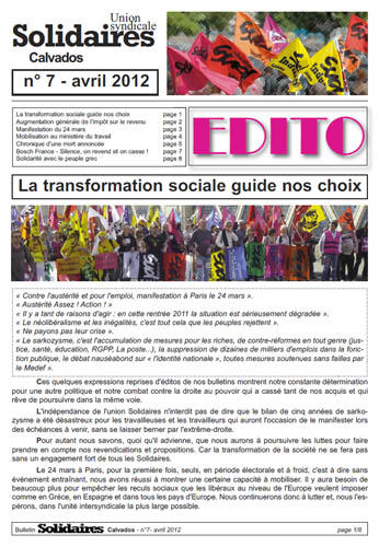 journal Solidaires Calvados n°7 - Avril 2012