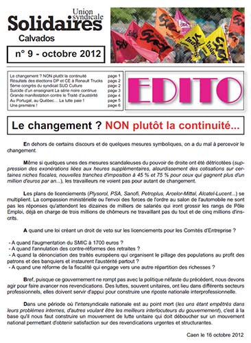 journal Solidaires Calvados n°9 - Octobre 2012