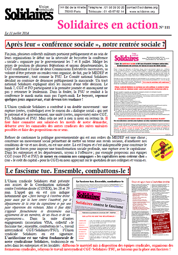 Journal de l'Union Syndicale Solidaires