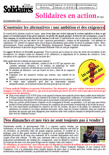 Journal de l'Union Syndicale Solidaires