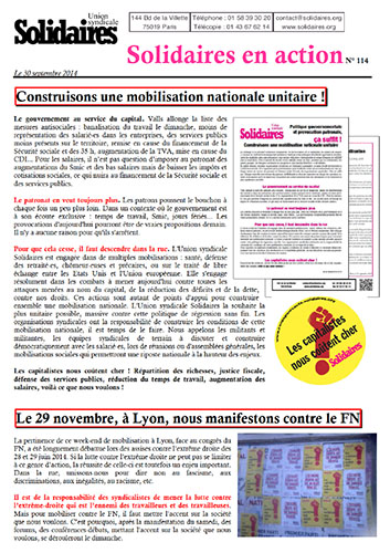 Journal de l'Union Syndicale Solidaires