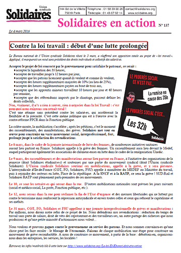 Journal de l'Union Syndicale Solidaires